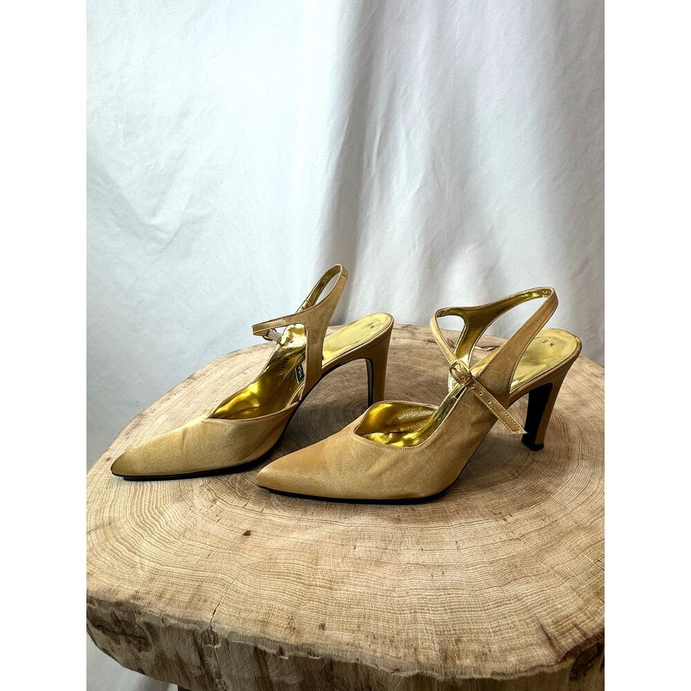 Nina Gold Satin Pointed Toe Heels – Size 9N